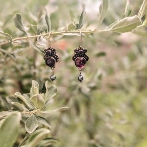 Garnet, Amethyst, Pearl Sterling Silver Drop Earrings | Vintage, Victorian-Style